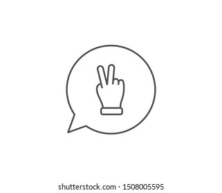 Victory hand line icon. Chat bubble design. Two fingers palm sign. Gesture symbol. Outline concept. Thin line victory hand icon. Vector
