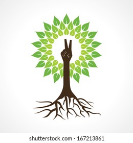 Victory hand make tree - vector illustration