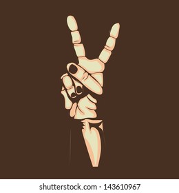 victory hand over brown background vector illustration