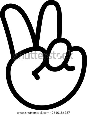 Victory Hand Peace Sign Two fingers V Sign Cute Cartoon Hand Logo Icons Outline Black color, Chubby finger emoji sticker sign symbol, editable stroke.