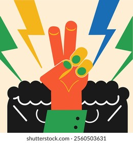 victory hand people silhouette peace sign power icon diversity in colour