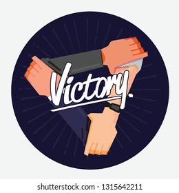 Victory hand sign. Victory hand cross with typographic. teamwork concept- vector illustration