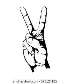 Victory Hand Sign Outline Vector.