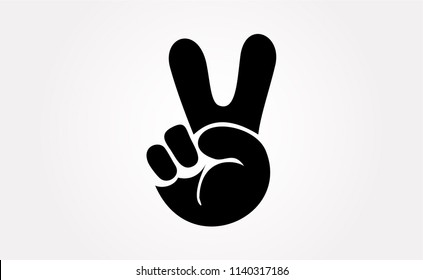 Victory hand sign as typographic icon. Hand showing two finger icon - vector illustration