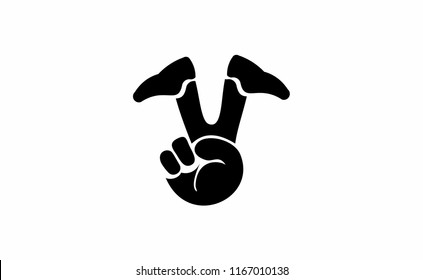 Victory hand sign as typographic icon. Hand showing two finger icon with boots - vector illustration