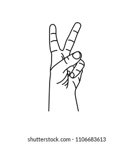 Victory Hand Sign. Vector black illustration isolated on white background.