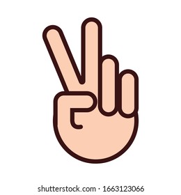 victory hand signal line and fill style vector illustration design