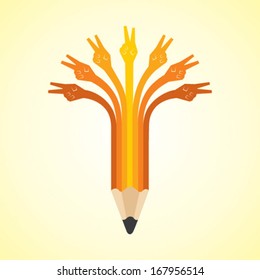 Victory hands make pencil - vector illustration