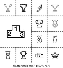 Victory icon. collection of 13 victory outline icons such as medal, trophy, 1st place star, ranking, peace. editable victory icons for web and mobile.