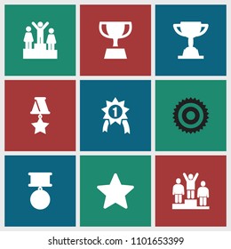 Victory icon. collection of 9 victory filled icons such as star, ranking, trophy, number 1 medal, medal. editable victory icons for web and mobile.