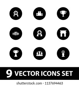 Victory icon. collection of 9 victory filled icons such as arc de triomphe, ranking, trophy, ribbon. editable victory icons for web and mobile.