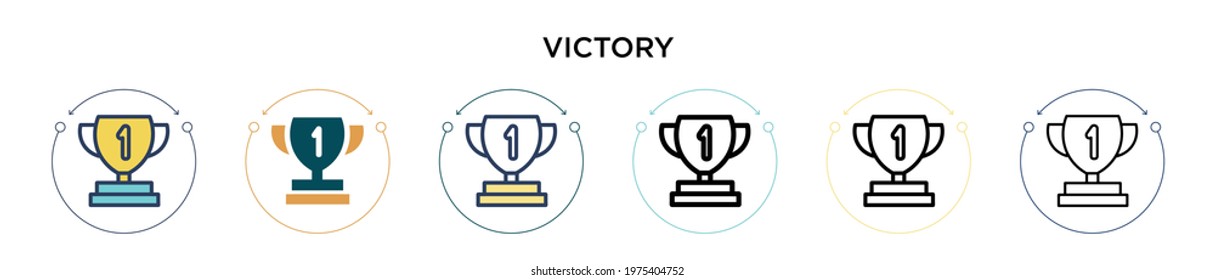 Victory icon in filled, thin line, outline and stroke style. Vector illustration of two colored and black victory vector icons designs can be used for mobile, ui, web