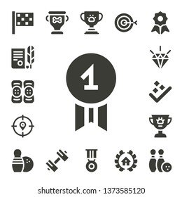 victory icon set. 17 filled victory icons.  Simple modern icons about  - Finish flag, Independence, Kneepad, Quality, Target, Success, Award, Bowling, Trophy, Sport, Medal, Awards