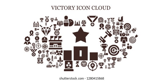  victory icon set. 93 filled victory icons. Simple modern icons about  - Podium, Democracy monument, Medal, Bowling, Award, Premium, Target, Trophy, Ribbon, Scoreboard, Quality