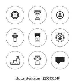 Victory icon set. collection of 9 outline victory icons with goblet, medal, reward, trophy, target, win icons. editable icons.