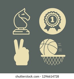 victory icon set with medal, basketball and chess horse vector illustration