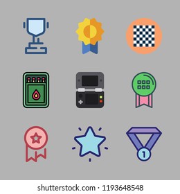 victory icon set. vector set about trophy, medal, video console and matches icons set.