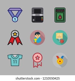 victory icon set. vector set about winner, video console, basketball and medal icons set.