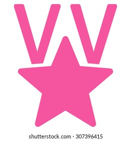 Victory icon. Vector style is flat symbols, pink color, rounded angles, white background.