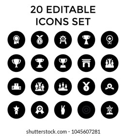 Victory icons. set of 20 editable filled victory icons such as trophy, medal, ranking, star trophy, number 1 medal. best quality victory elements in trendy style.