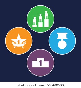 Victory icons set. set of 4 victory filled icons such as ranking, 1st place star