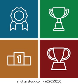 Victory icons set. set of 4 victory outline icons such as trophy, medal