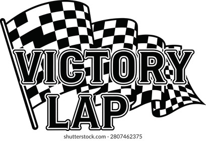 Victory lap text with a checkered racing flag illustration