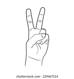 Victory Left Hand Sign Outline Vector 