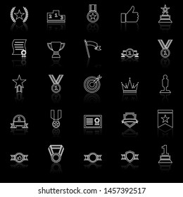 Victory line icons with reflect on black background, stock vector