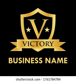 Victory logo template illustration. suitable for luxury, royal brand, label, banner, badge, fashion, boutique, etc, you can change font " V' and victory.