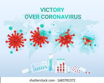 Victoria sobre el concepto del coronavirus. Ilustración del vector