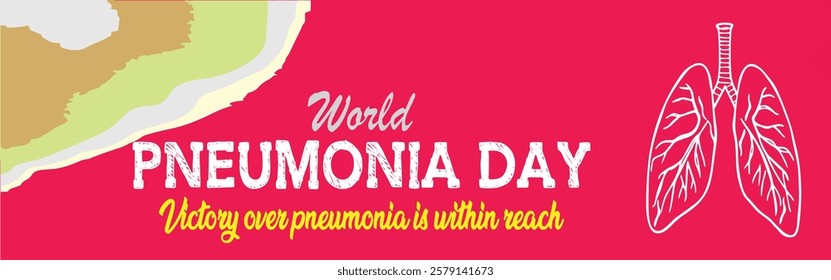 Victory over Pneumonia is within reach. World Pneumonia Day banner. Human lungs on white. Human Respiratory System poster or banner for medical treatment or education. Medicine marketing idea.