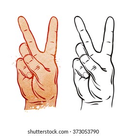 Victory and Peace Gesture Symbol. Vector Illustration