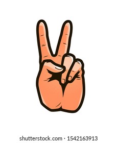 Victory or peace sign in pop art retro comic style. Vector illustration