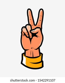 Victory or peace symbol, hand gesture. Vector illustration