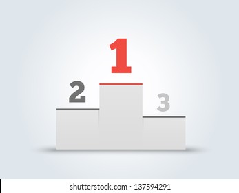 Victory podium with first, second and third places on gray background. Vector illustration.