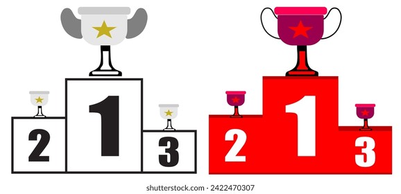 Victory Podium with first, second and third place. Conceptual image competition winner.Cartoon flat vector illustration