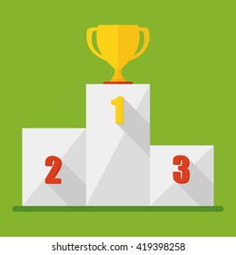 Victory Podium With First, Second And Third Place. Conceptual Image Competition Winner.Cartoon Flat Vector Illustration. Objects Isolated On A Background. 