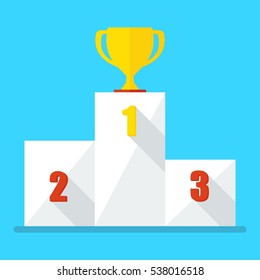 Victory Podium with first, second and third place. Conceptual image competition winner.Cartoon flat vector illustration. Objects isolated on a background.