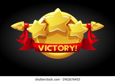 Victory pop up, golden round banner assets for game.