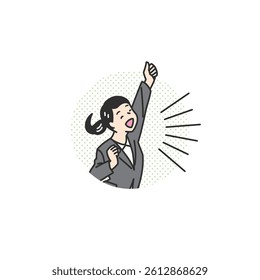 Victory Pose Businesspeople Illustration Set. Men and women in suits striking victory poses. Great for visuals on success, motivation, and achievement in business and branding.