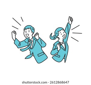 Victory Pose Businesspeople Illustration Set. Men and women in suits striking victory poses. Great for visuals on success, motivation, and achievement in business and branding.
