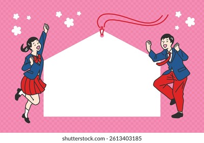  Victory Pose Students – Joyful Illustration Set. Students in uniforms celebrating success with victory poses. Ideal for education, exam success, motivation, and learning support visuals.