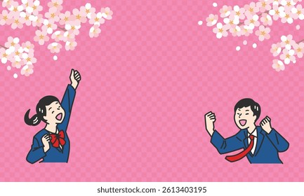  Victory Pose Students – Joyful Illustration Set. Students in uniforms celebrating success with victory poses. Ideal for education, exam success, motivation, and learning support visuals.