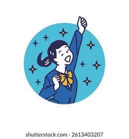  Victory Pose Students – Joyful Illustration Set. Students in uniforms celebrating success with victory poses. Ideal for education, exam success, motivation, and learning support visuals.