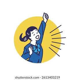  Victory Pose Students – Joyful Illustration Set. Students in uniforms celebrating success with victory poses. Ideal for education, exam success, motivation, and learning support visuals.