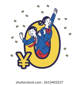  Victory Pose Students – Joyful Illustration Set. Students in uniforms celebrating success with victory poses. Ideal for education, exam success, motivation, and learning support visuals.