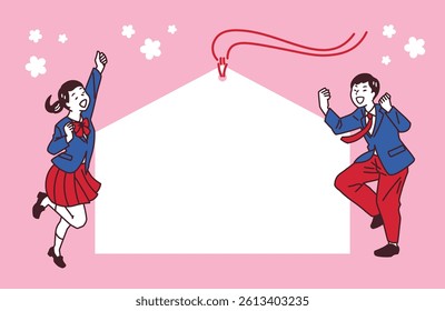  Victory Pose Students – Joyful Illustration Set. Students in uniforms celebrating success with victory poses. Ideal for education, exam success, motivation, and learning support visuals.