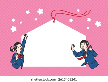  Victory Pose Students – Joyful Illustration Set. Students in uniforms celebrating success with victory poses. Ideal for education, exam success, motivation, and learning support visuals.