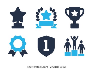 Conjunto de iconos de victoria y clasificaciones. Iconos de la serie de glifos sólidos